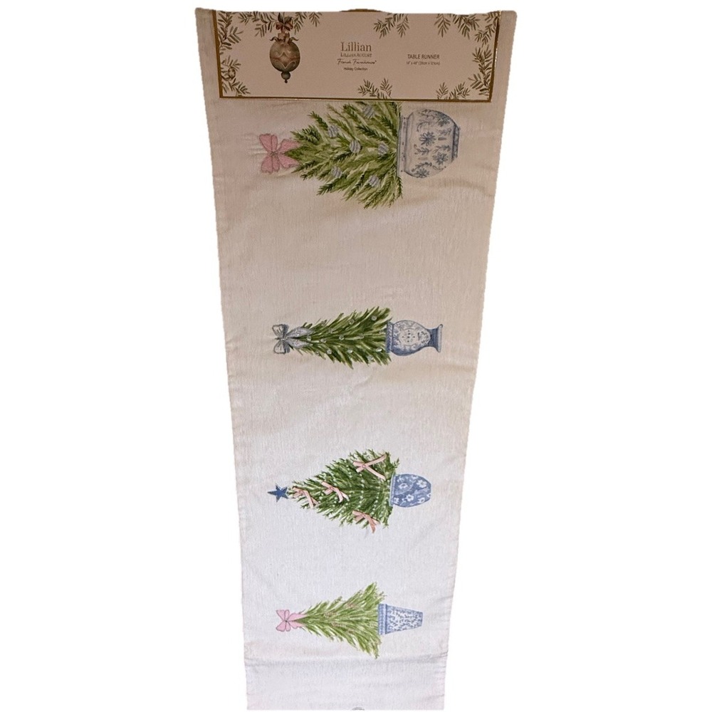 Lillian August EMBELLISHED BLUE CHINOISERE TREES TABLE RUNNER Christmas 48" NEW